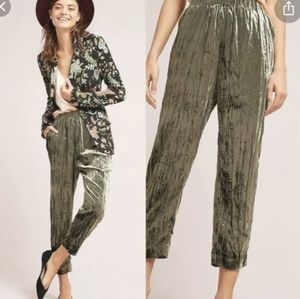 Anthropologie Olive Crushed Velvet Pants